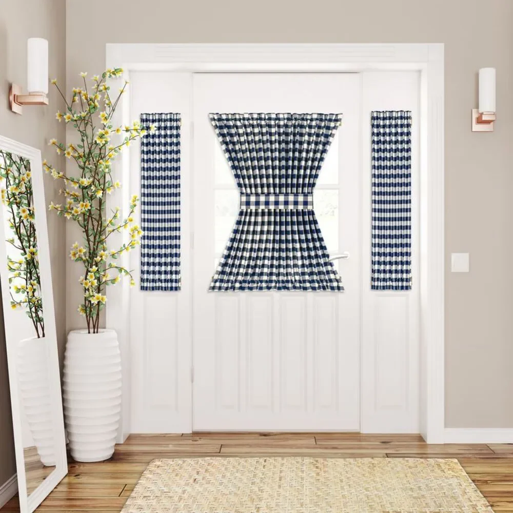 Achim Home Furnishing Buffalo Check French Door Panel with Adjustable Tiebacks,